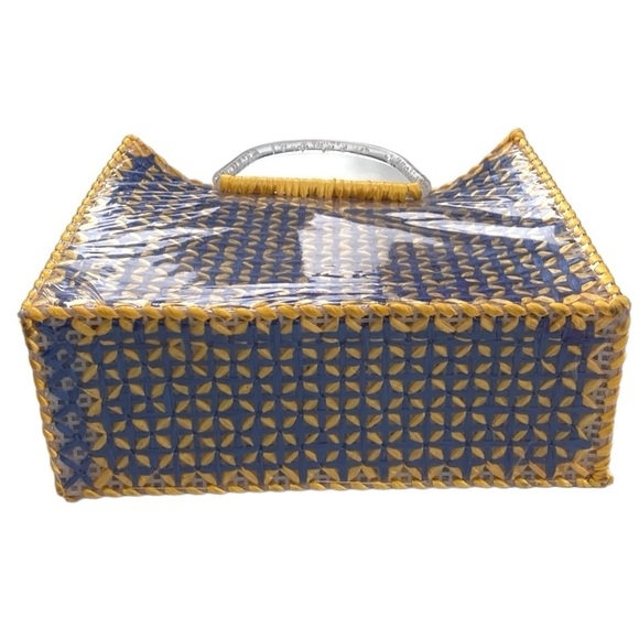 Mini Woven Lucite Handle Yellow Blue Tote - Picture 3 of 8